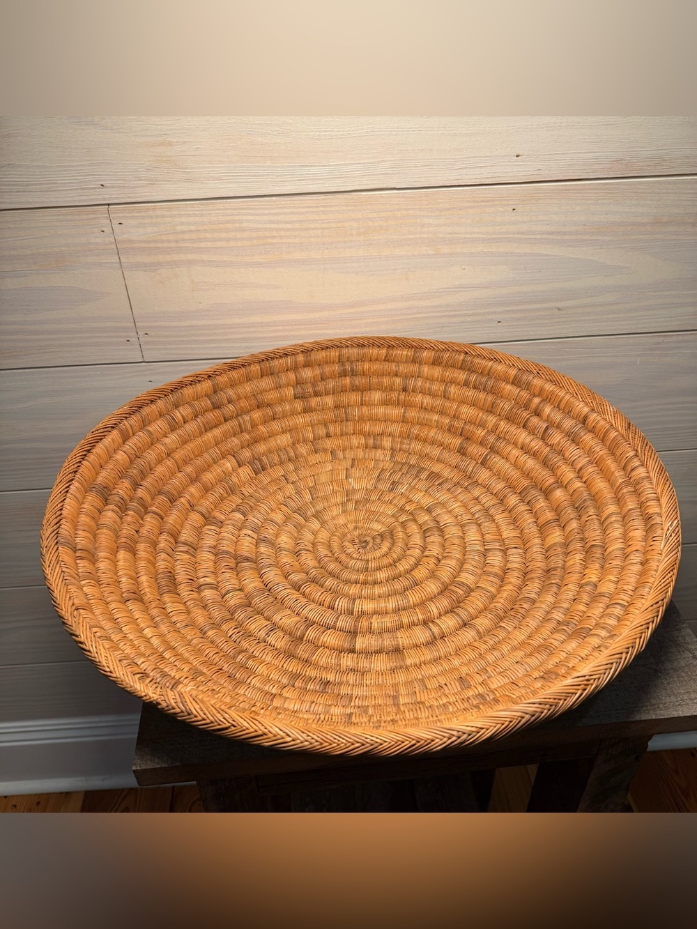 Large Vintage 20” Woven Wicker Coiled Basket Bowl Native American